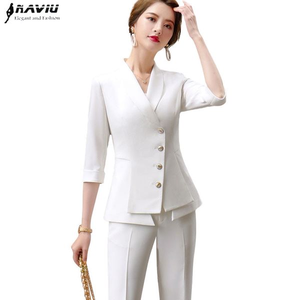 

модные женские брюки костюмы новые пружины бизнес формальный половина рукав блейзер и брюки офис дамы носить элегантный woek, White;black