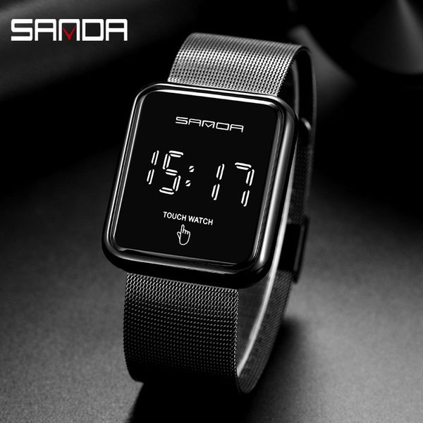 

sunda 8008 touch screen led electronic watch electronic movement double buckle mesh belt women's fashion fashion watch, Blue