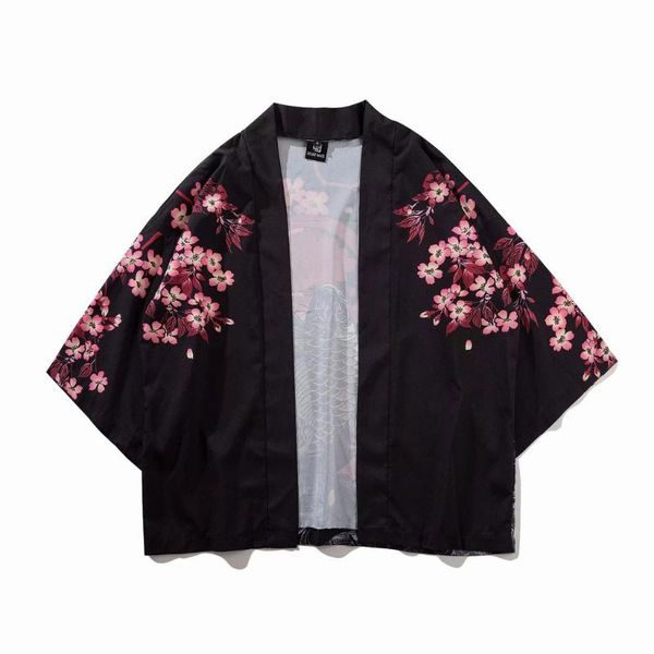 

mens shirt summer japanese five point sleeves kimono mens and womens cloak jacke blouse streetwear camisas hombre, White;black