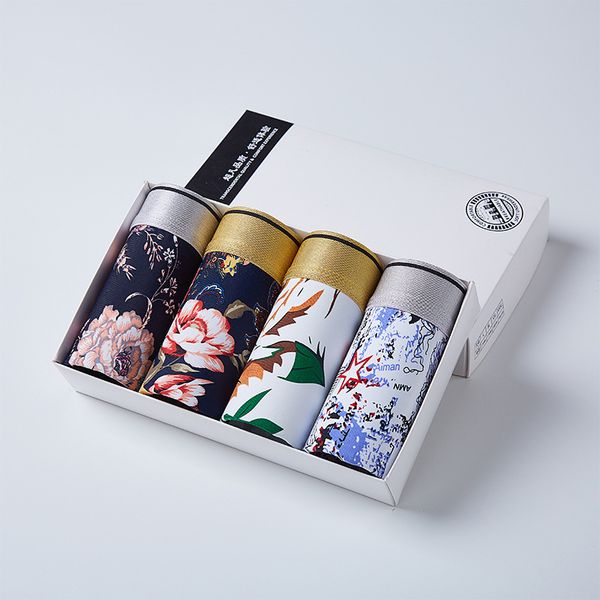 

2020 new men's underwear gift box with real ice silk seamless antibacterial youth boxer shorts plus size boxer briefs modal, Black;white