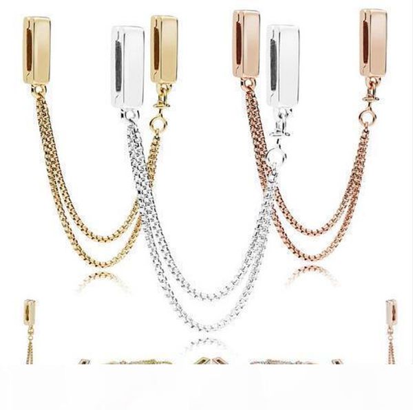

2018 autumn 925 silver jewelry reflections floating chains safety chain charm beads fits bracelets necklace for women jewelry, Bronze;silver