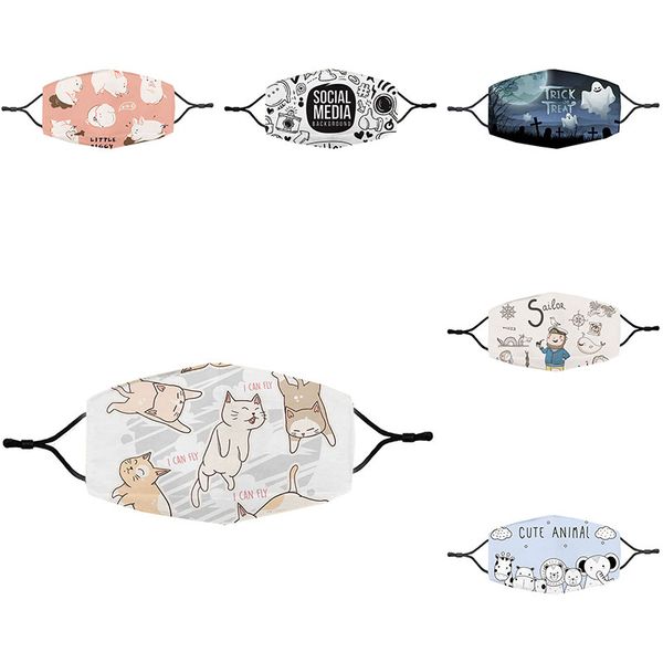 

digital printing adjustable ear-hook protective face mask dust-proof and anti-haze cartoon mask with pm2.5 filter fast shipping m3903