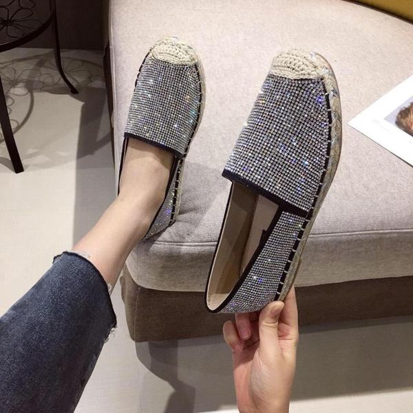 

korean shoes crystal round toe loafers with fur casual female sneakers shose women 2020 rhinestone summer new slip-on dress, Black