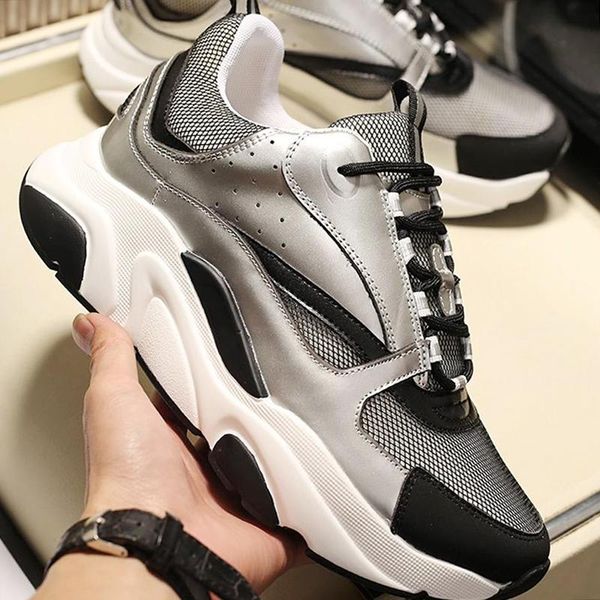 

mens luxury shoes b22 calfskin sneaker zapatos de hombre lace -up autumn and winter footwears chunky sneakers outdoor walking casual shoes, Black