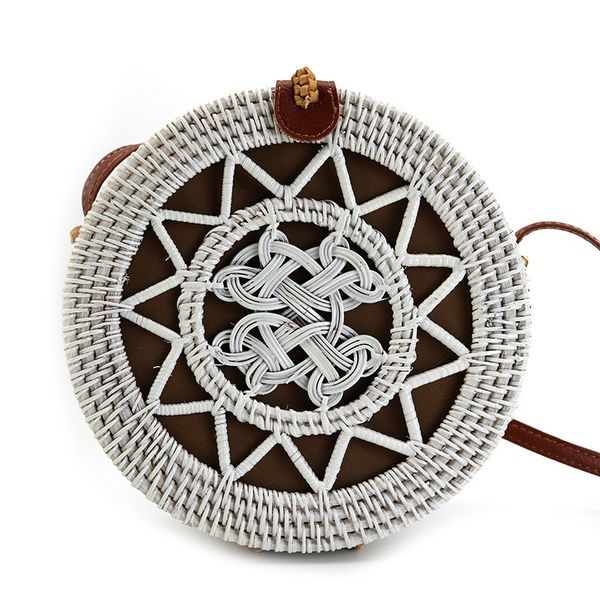 

auau-round beach rattan bag women handmade woven straw bags bohemia beach shoulder bag circle handbag