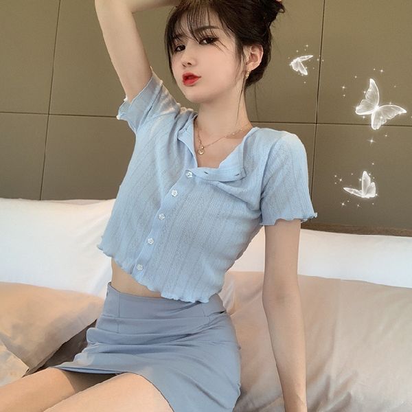 

ts64g 2020bm slimming short-sleeved ice silk knitted cardigan women's summer 2020bm slimming elegant navel thin bubble sleeve hollow el, White