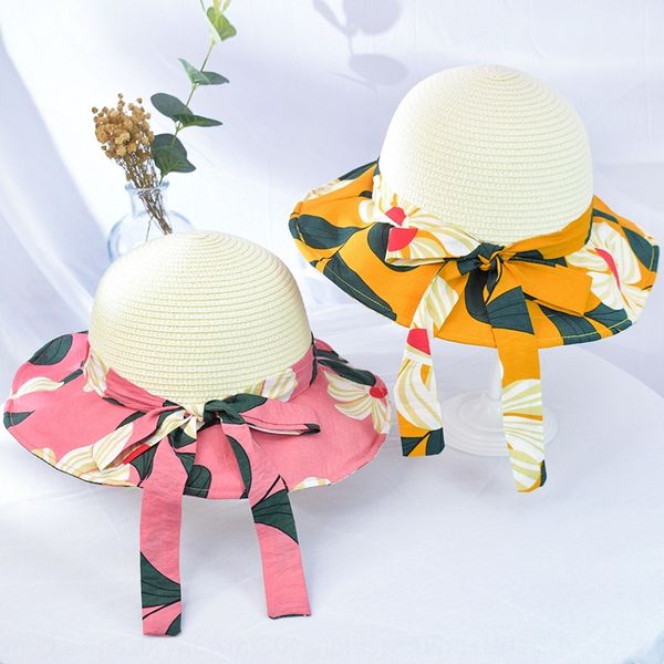 

children's thin sunshade 2020 new cute girl bucket bucket sunshade fisherman stitching straw hat baby ins fisherman hat, Yellow