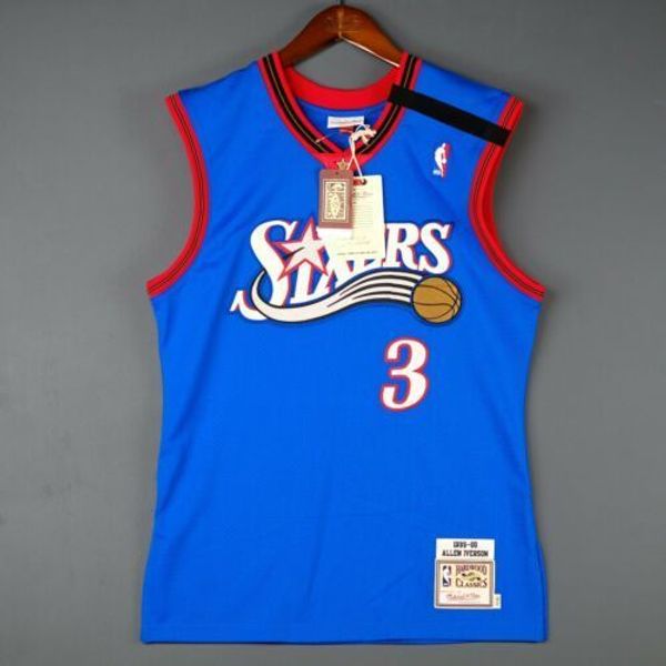 

100% stitched mitchell ness allen iverson sixers 99 00 jersey men size xs-5xl basketball jerseys, Gray