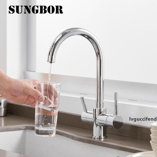 

360 degree rotation chrome kitchen faucets 3 way water filter tap water faucets solid brass kitchen sink tap water mixer cf-0181 t200424