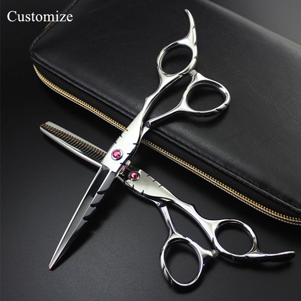 

customize professional japan 440c 5.5 & 6 inch pink hair salon scissors cutting barber thinning shears hairdressing scissors set