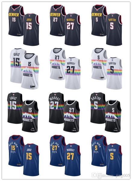 

mens womens youth denver nuggets 27 jamal murray 15 nikola jokic 5 will barton blue white custom basketball jerseys, Black;red