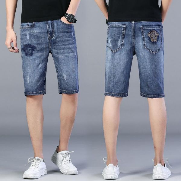 

мђжкие дизайнеѬкие джин fold мооикл коѬокие ан онкий ripped hole мода каѬанд, Blue