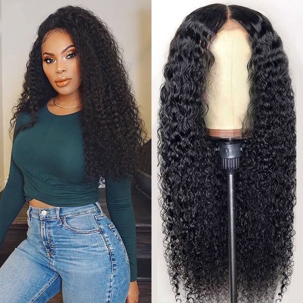 

selling curly human hair wig lace closure pre plucked hairline 4x4 5x5 6x6 lace closure wig kinky curly human hair wigs, Black