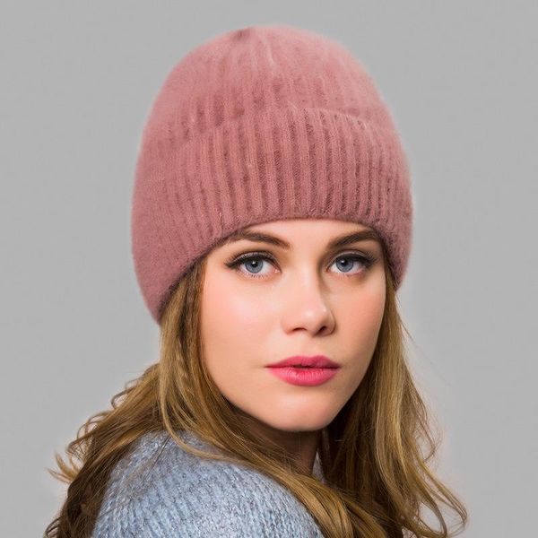 

women's cashmere knitted cap fashion warm sleeve cap high-end velvet cashmere hat all-match winter hat autumn and winter bydbxdy, Blue;gray