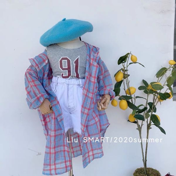 

fjbzb children's long sun-proof plaid 2020 summer new neutral super hoodie shirt foreign style hooded children's long sun-proof pl, White;black