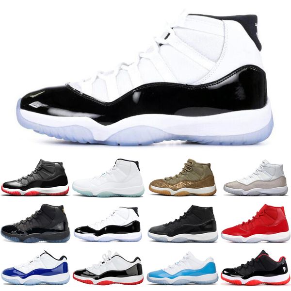 

bred 11s 11 men women basketball shoes concord legend gamma blue olive space jam mens trainers sports sneakers size 5.5-13