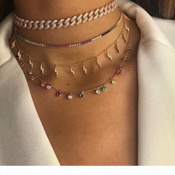 

hip hop women necklace miami cuban link chain choker iced out sparking bling choker punk lady hiphop jewelry, Silver