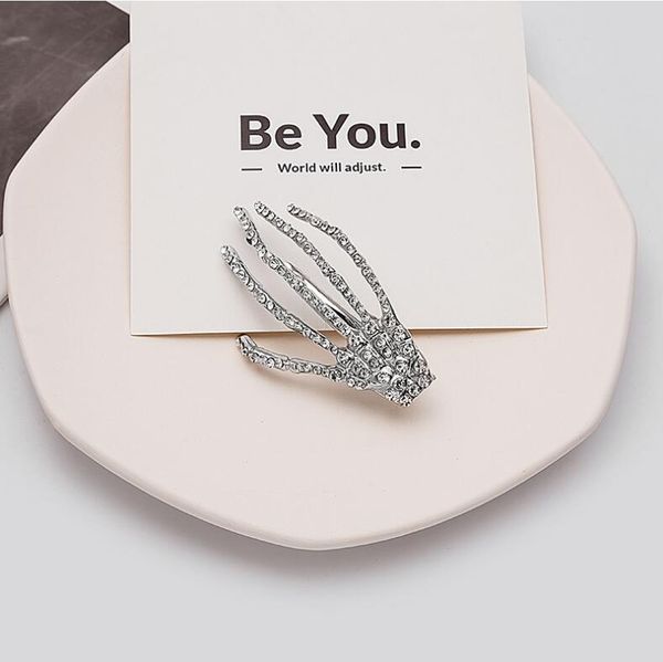 

dark ghost claw skeleton hand inlaid with diamond hairpin exaggerated metal halloween duck beak clip headdress, Golden;silver