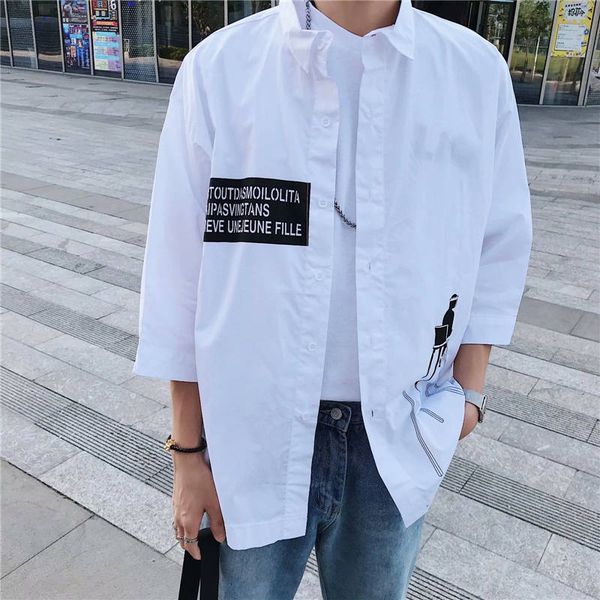 

2020 летних новые молодежная мода мужского досуга 7-точка рукава подкладка тонкого штуцер рубашка завод прямые продажи, White;black