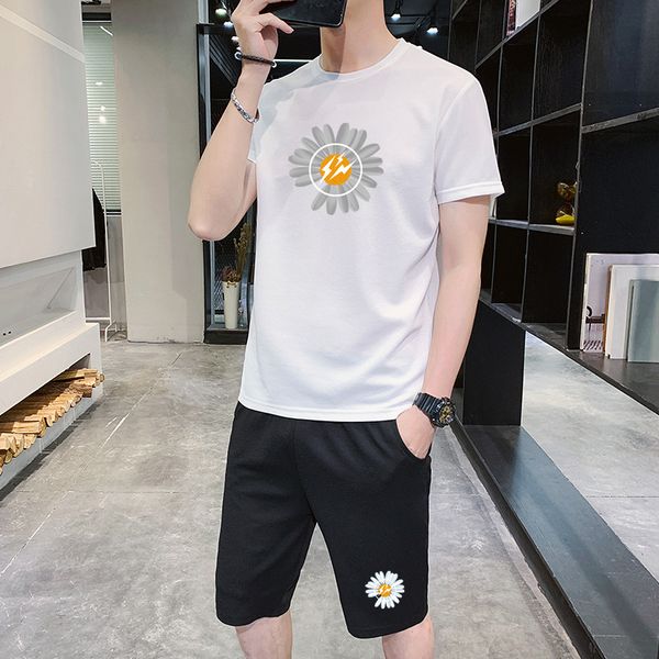 

men's tracksuits 2020 fashion new mens small daisy print two-piece leisure suit casual men active breathable suits 4 colors size -4xl, Gray