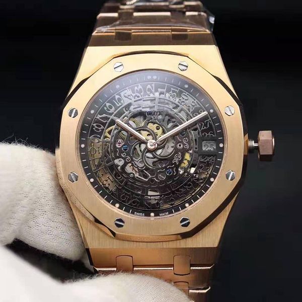 

mens watch limited double balance wheel openworked automatic movement watches stainless steel black dial watch 41mm men wristwatch, Slivery;brown