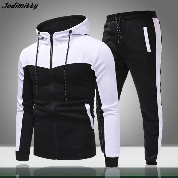 

мужчины повседневные наборы 2020 spring new solid сращивания jogger tracksuit zipper толстовки + брюки 2pc наборы мужской спортивной одежды, Gray