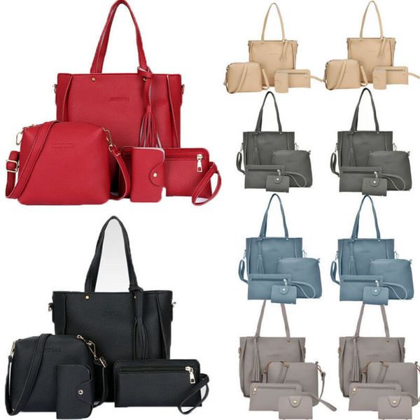 

4pcs set women lady leather handbag shoulder bags tote plain purse messenger satchel