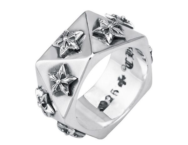 

925 sterling silver rings with logo personality punk style mens and women lovers gift hip hop cross star luxury designer jewelry, Golden;silver