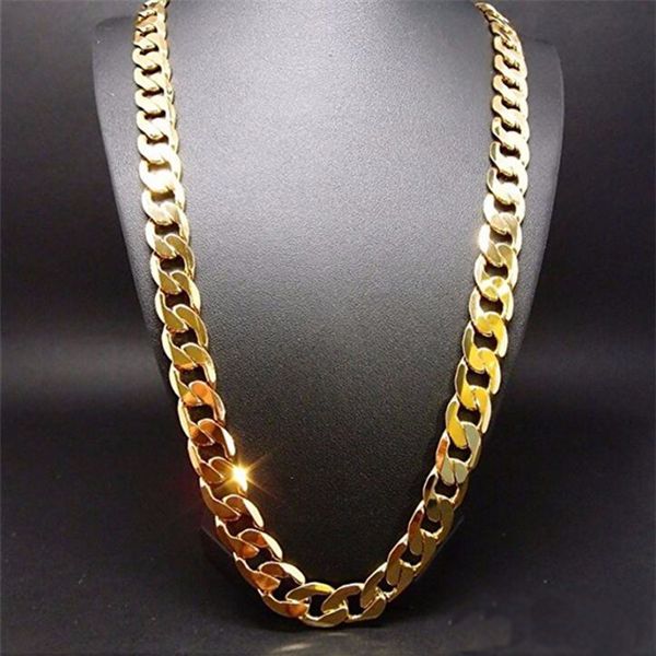

pure gold color men chain necklace jewelry,plated 24k gold 10mm heavry link chain necklace for men 22" , 24" , 26" 28, Silver