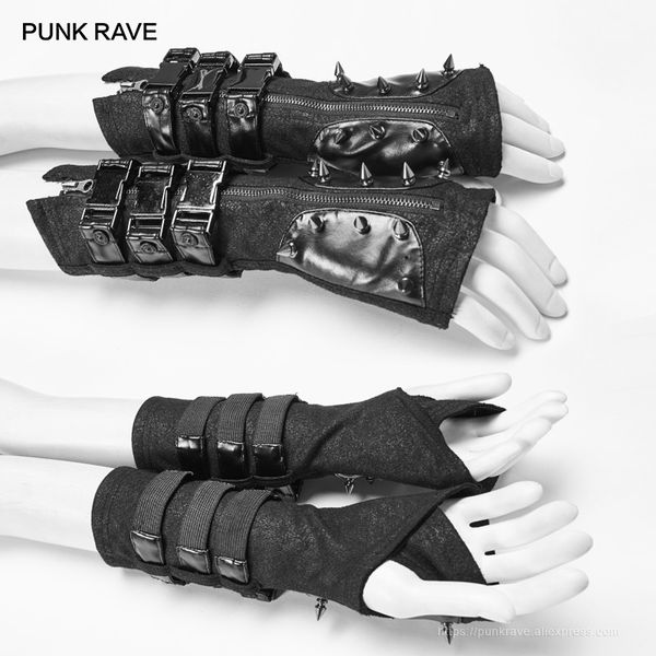

punk rave gothic industrial black leather imitation fingerless gloves rock motorcycle women long gloves arm warmers accessories, Blue;gray
