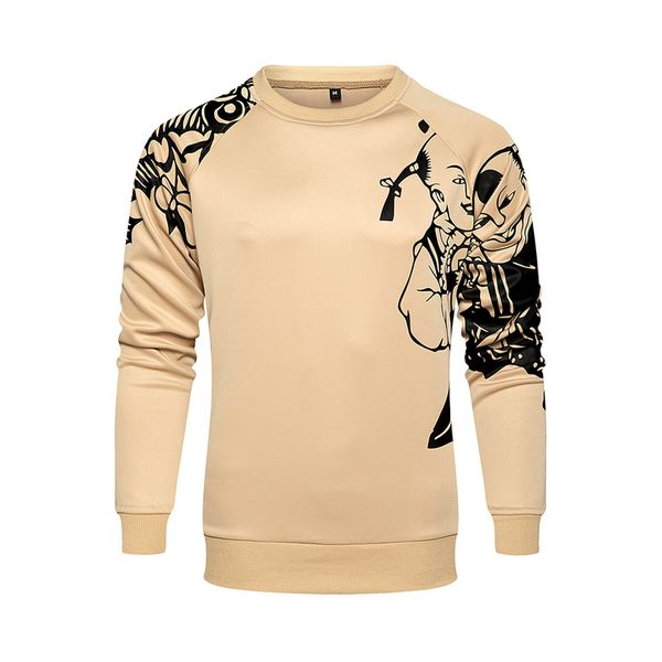 

men sweatshirt chinese style fuwa paper-cut printing men casual loose round neck solid color pullover sweatshirt, Black
