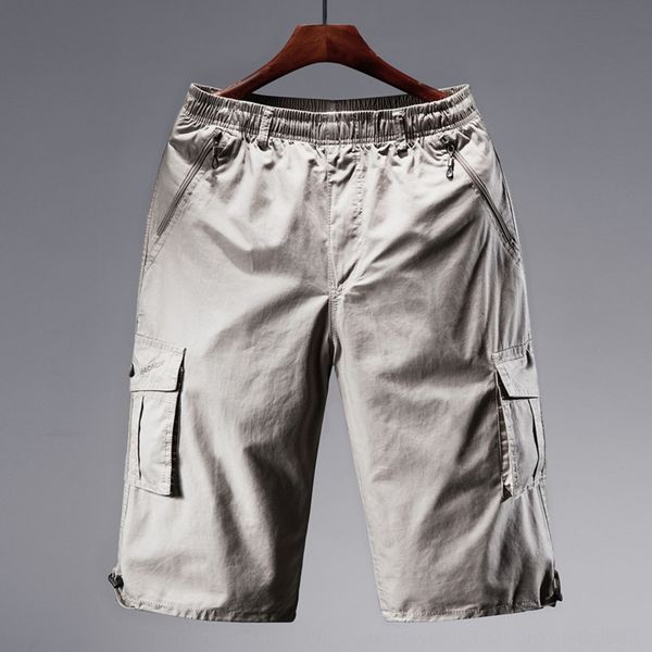 

2020 new summer loose large size men's middle and zipper bag and shorts elderly shorts men's zipper bag capri pants fat pants