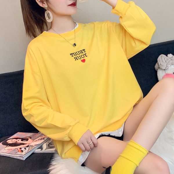 

lqb21 2020 топ свитер начале осени новых корейских ины стиле топ с длинным рукавом женский свитер тонкий супер q студент случайные свободные, Black