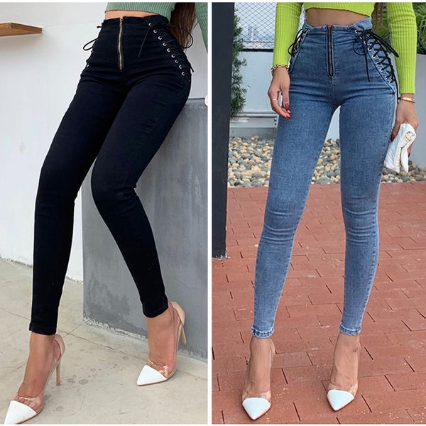

uniqes дизайнер неволи высокий талии бедра tight тощий эластичные джинсы для женщин женский sense бегуна тонкий ноги брюки случайные штаны д, Blue