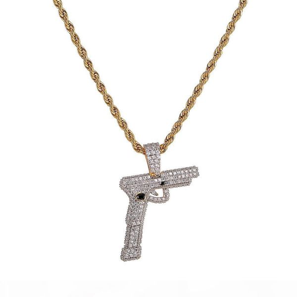 

o new hip hop gold silver color plated copper iced out micro paved cz gun pendant necklace men charm jewelry