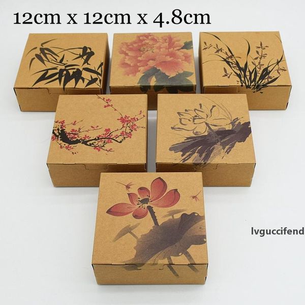 

30pcs/lot 12*12*4.8cm chinese style brown kraft paper box for packaging cookie packing packaging for chocolate candy gift box
