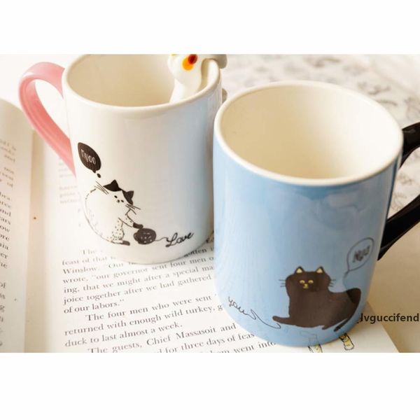 

2 pcs cute cartoon cat frost stainless steel couples students insulated tumbler 300ml lovers couple mugs t200506