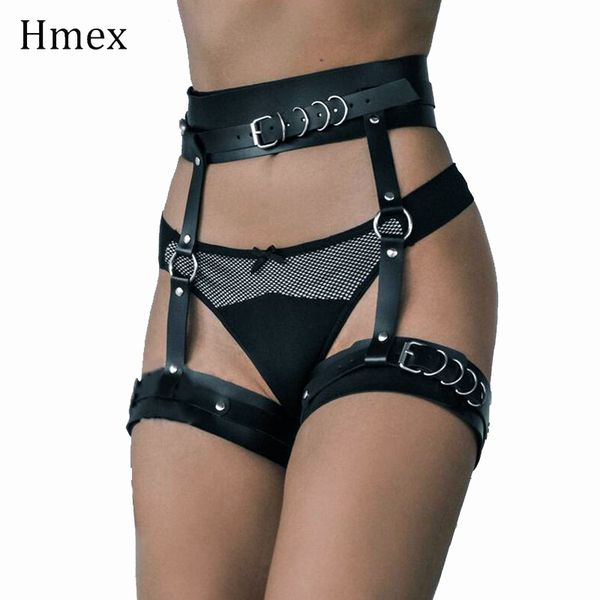 

women leather harness garters bondage lingerie belt punk band leg adjustable suspender waist straps belt accessories, Black;brown