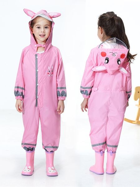 

lnj4s children's jumpsuit raincoat zipper jumpsuit waterproof whole rain gear clothes body clothes body boy girl kindergarten children, Red;brown