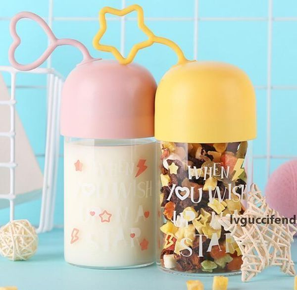 

2018 new factory wholesale cartoon portable glass transparent hand cup creative household cup cute student water cup