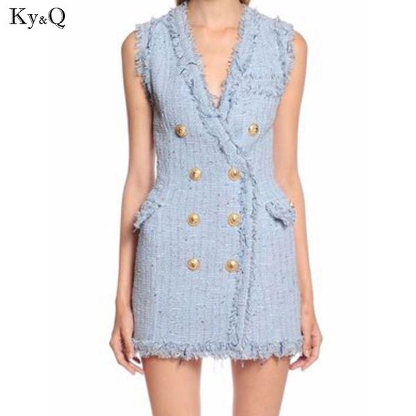 

2020 autumn winter dress blazers women stripe mini blue dress straight high fashion vest vestidos, Black;gray