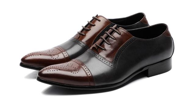 

new handmade genuine leather men's business shoes formal men dress shoes lace up pointed toe solid wedding, Black