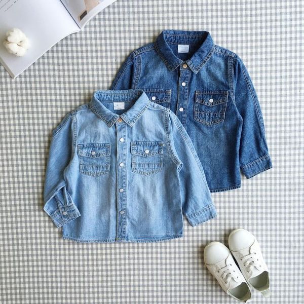

20192 boys and girls korean style cotton soft denim shirt children's 3-year-old baby long sleeve thin shirt trendy, White;black