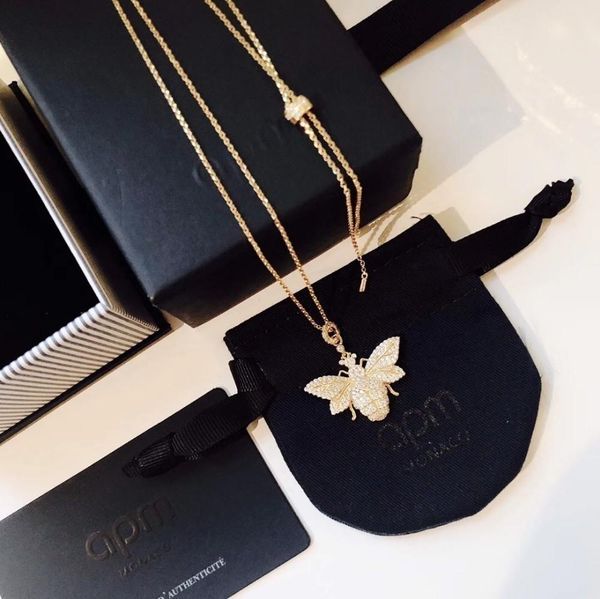 

Women's Necklace Silver Inlay Diamond Wasp Gold Necklace for Sweater Chain Clavicle Chain Necklace