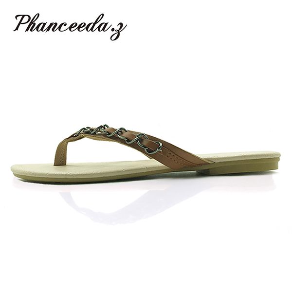

new 2018 summer style flip flops zapatos mujer fashion beach flat shoes woman sandals chain slippers size 5-9 y200620, Black