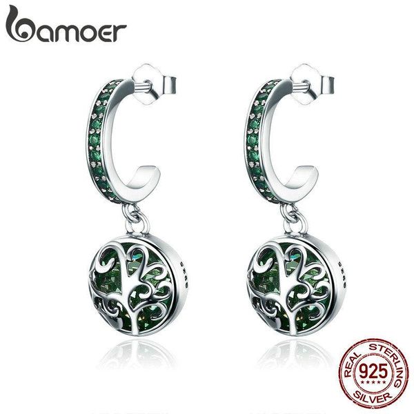 

bamoer 100% 925 sterling silver green crystal tree of life tree leaves drop earrings for women fashion jewelry sce280 t200225