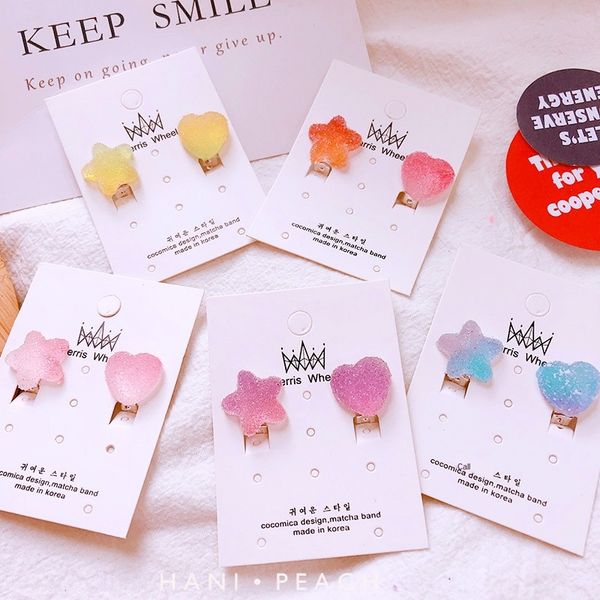 

qi7fg hd11227a04 jelly color simulation soft candy star love children accessories simulation earrings and girls ear clip earrings accessorie, Slivery;white