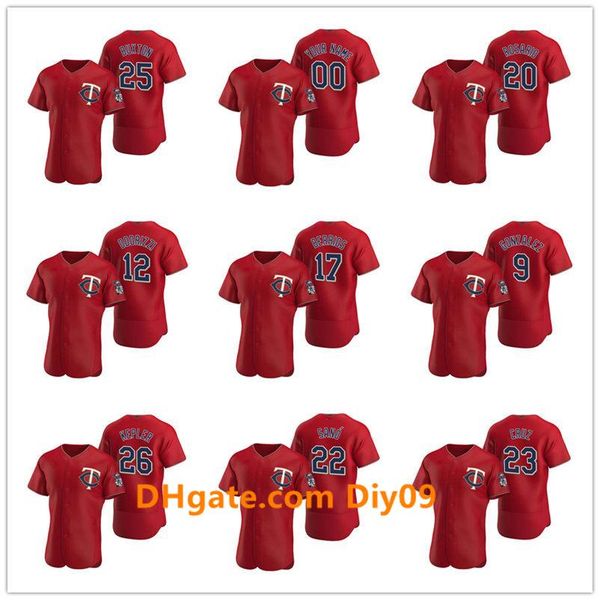 

minnesota twins men women youth 23 nelson cruz 26 max kepler 2020 red authentic 2020 alternate baseball jersey, Black