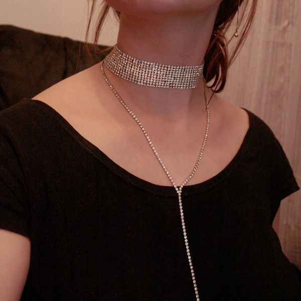 

2020rhinestone choker кристалл gem роскошные чокеры воротник chocker коренастого ожерелья женщины ювелирные аксессуары boby цепочка ювелирны, Silver