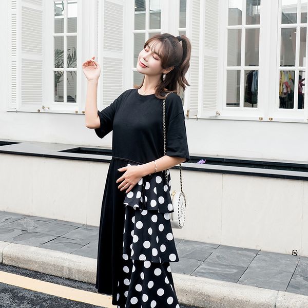

1920# maternity dress summer cotton short sleeve loose polka dot dress for pregnant women mom, White